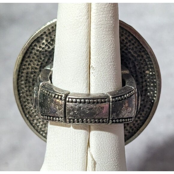 Grace Adele Floral Brutalist Shield Silver Tone Stretch Statement Ring - Picture 7 of 10